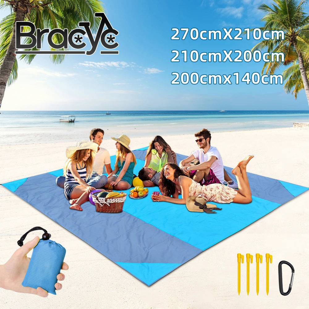 2X2.1M Waterproof Pocket Beach Blanket Folding Camping Mat Mattress Portable Lightweight Mat Outdoor Picnic Mat Sand Beach Mat
