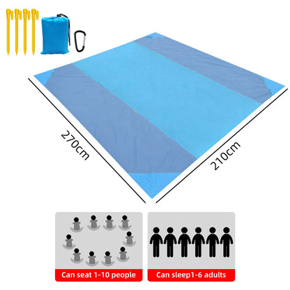 2X2.1M Waterproof Pocket Beach Blanket Folding Camping Mat Mattress Portable Lightweight Mat Outdoor Picnic Mat Sand Beach Mat